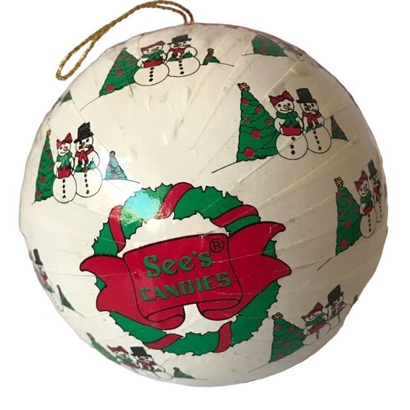 Vintage Sees Candies West Germany Paper Mache Snowman Candy Container Ornament - Picture 3 of 14